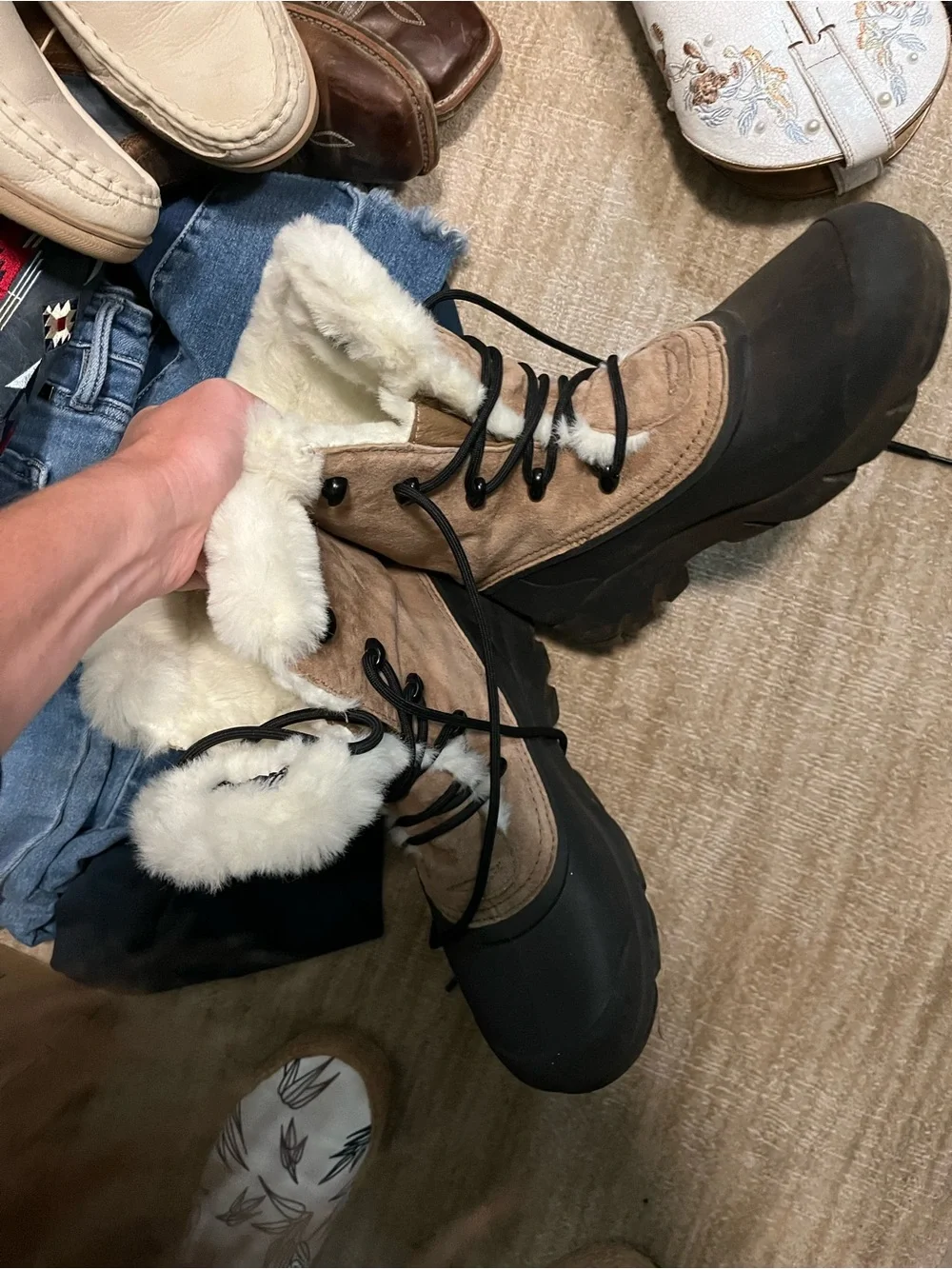 Sorel Brown and Black Faux-Fur Lace-Up Winter Boots